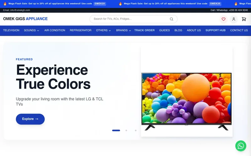 Omek Gigs Appliance storefront homepage