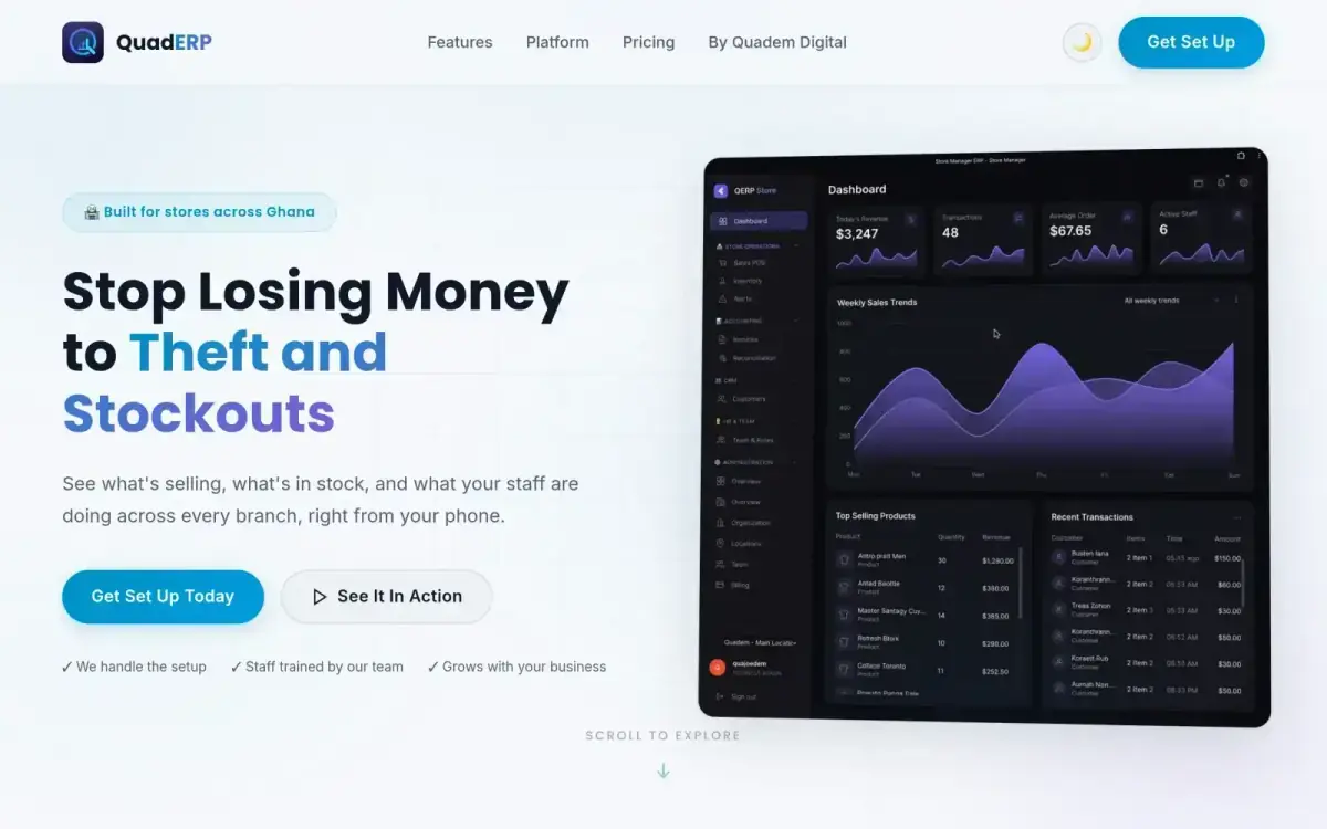 QuadERP landing page