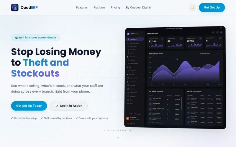 QuadERP landing page