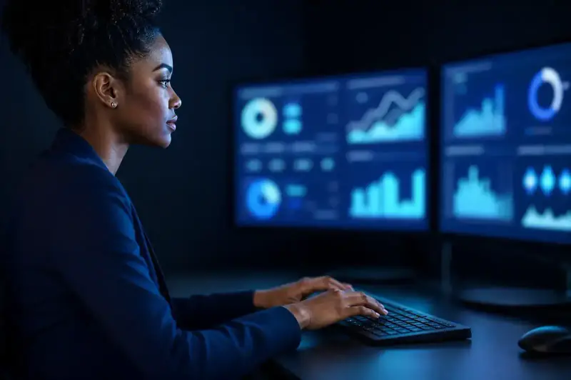 An SEO specialist reviewing search analytics on screen